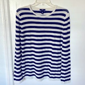 GAP Navy Blue & White Stripe Lurex Sweater. SZ MEDIUM